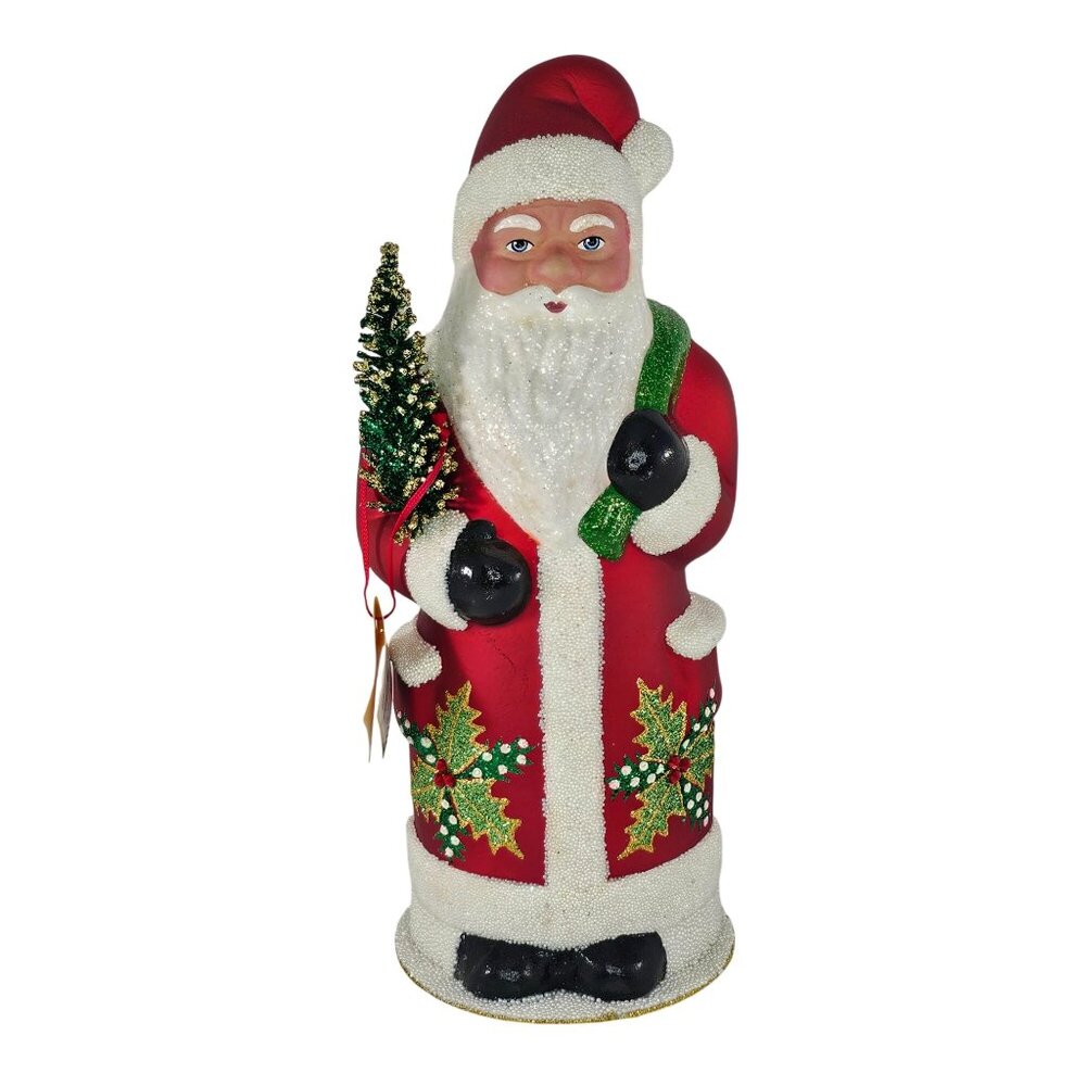 Ino Schaller Bayern Santa Claus Red Holly Glitter Tree Papier Mache Germany 11"